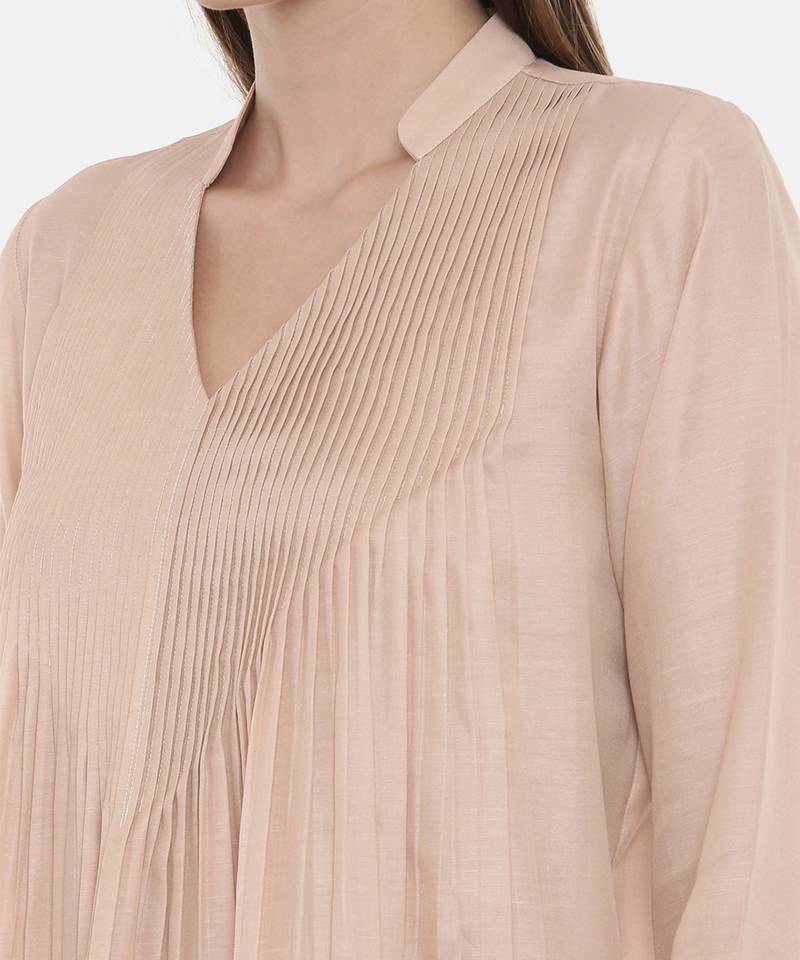 Cream Pleated/Pintuck Dress