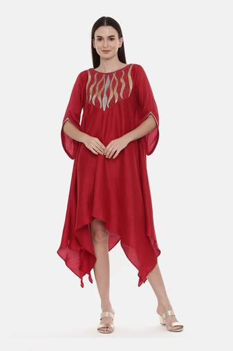 Red Embroidered Silk Dress