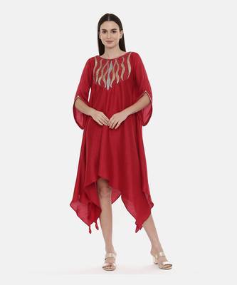 Red Embroidered Silk Dress 1
