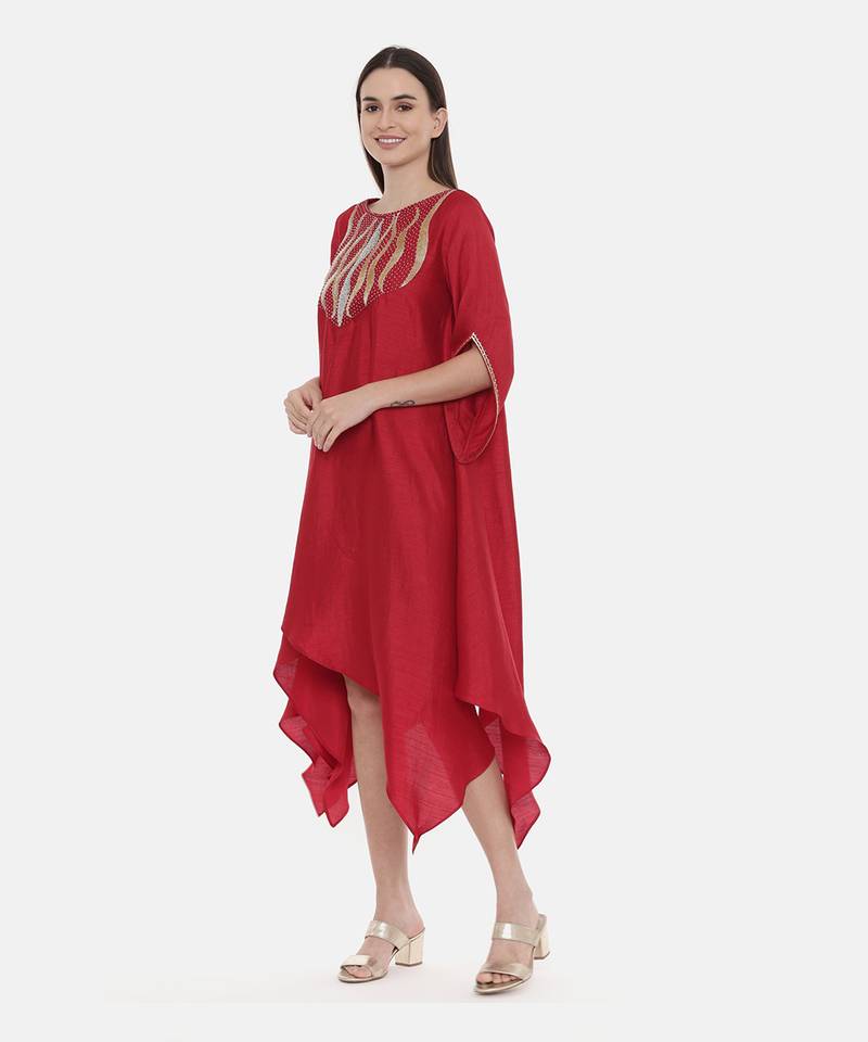 Red Embroidered Silk Dress