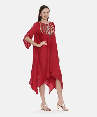Red Embroidered Silk Dress 3