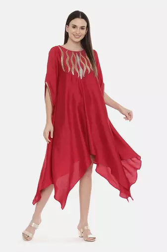 Red Embroidered Silk Dress