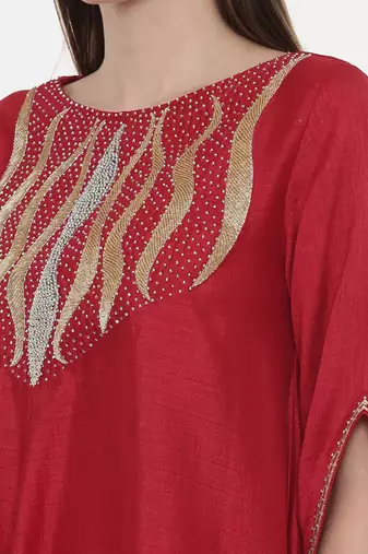 Red Embroidered Silk Dress