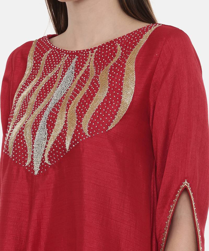 Red Embroidered Silk Dress
