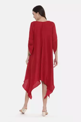 Red Embroidered Silk Dress