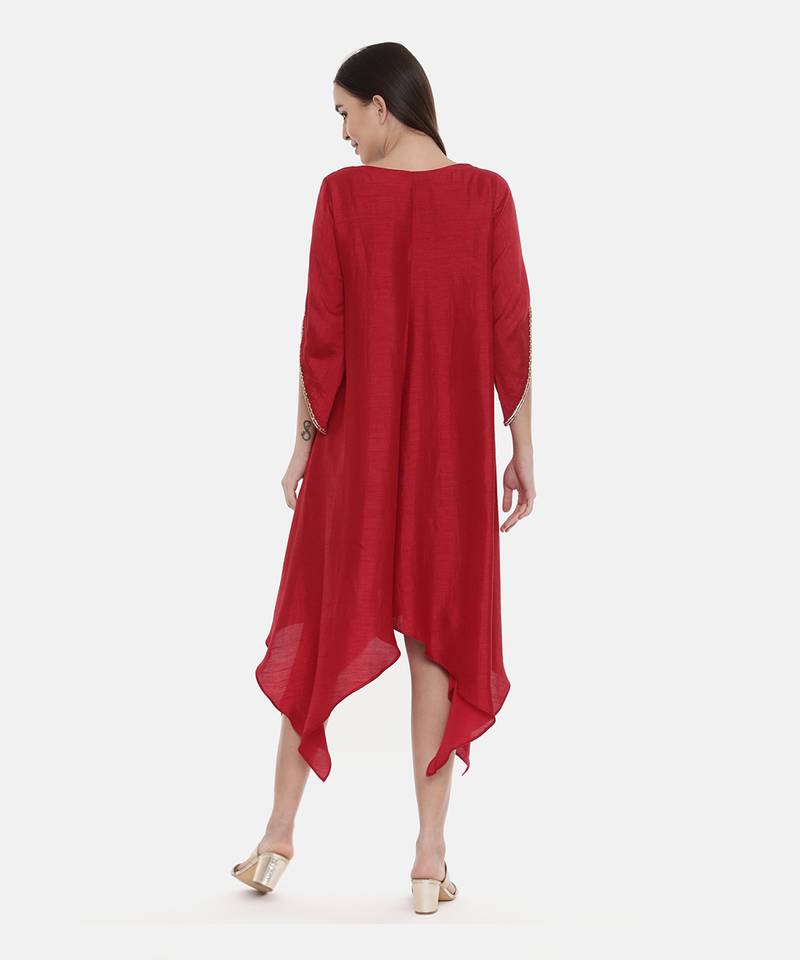 Red Embroidered Silk Dress