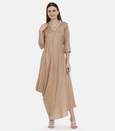 Beige Drape Linen Satin Dress