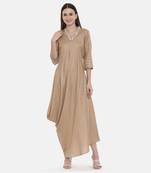 Beige Drape Linen Satin Dress