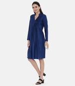 Blue Pintuck Linen Satin Dress