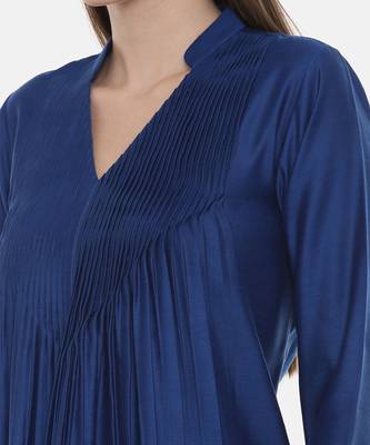 Blue Pintuck Linen Satin Dress 6