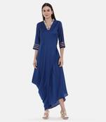 Blue Drape Linen Satin Dress