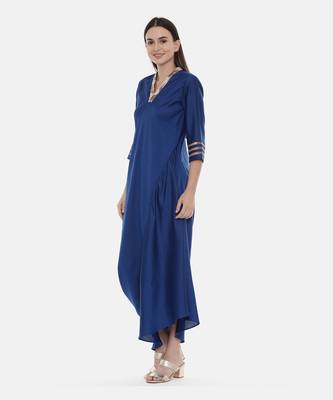 Blue Drape Linen Satin Dress 2