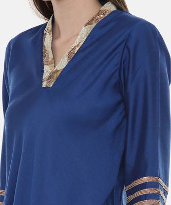 Blue Drape Linen Satin Dress 6