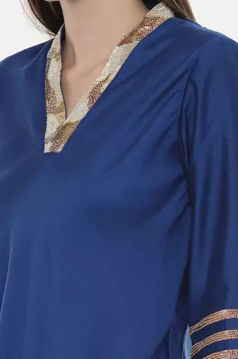 Blue Drape Linen Satin Dress