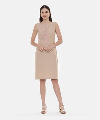 Beige Cotton Embroidered Dress 1