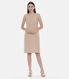 Beige Cotton Embroidered Dress