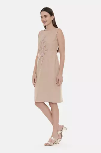 Beige Cotton Embroidered Dress