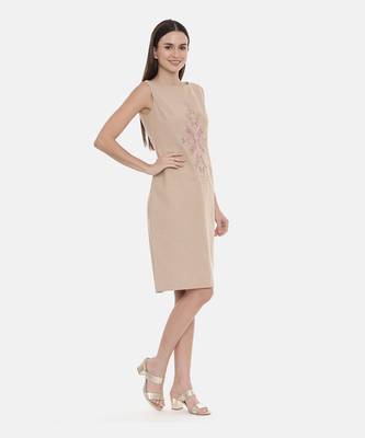 Beige Cotton Embroidered Dress 3