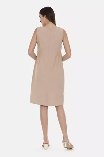 Beige Cotton Embroidered Dress