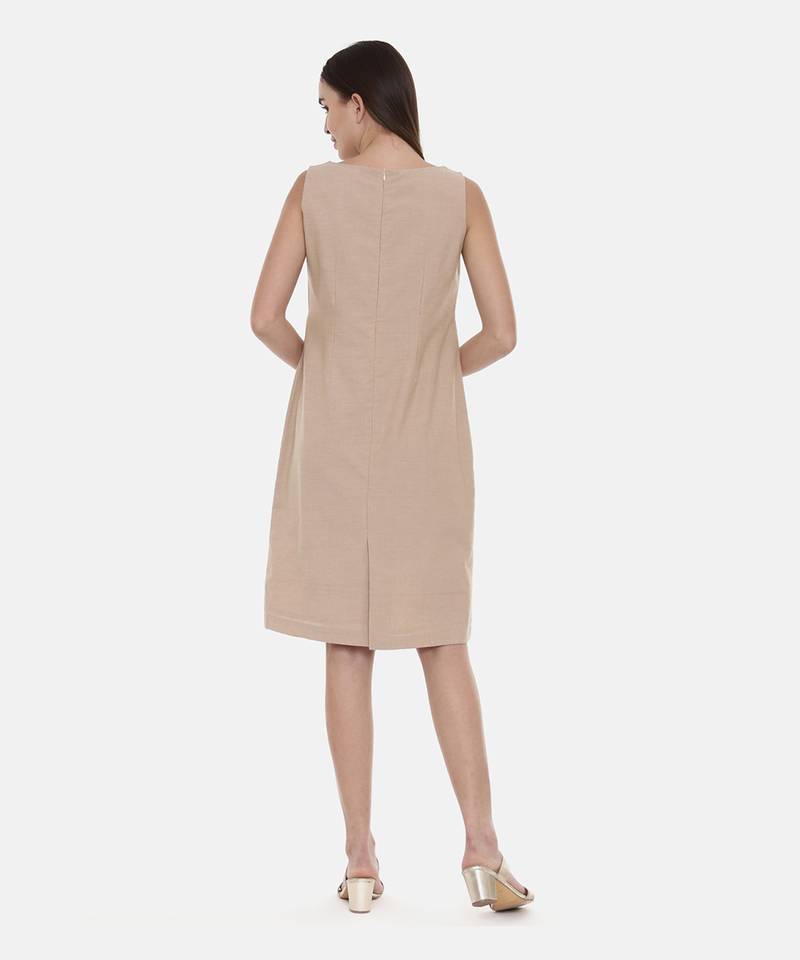 Beige Cotton Embroidered Dress