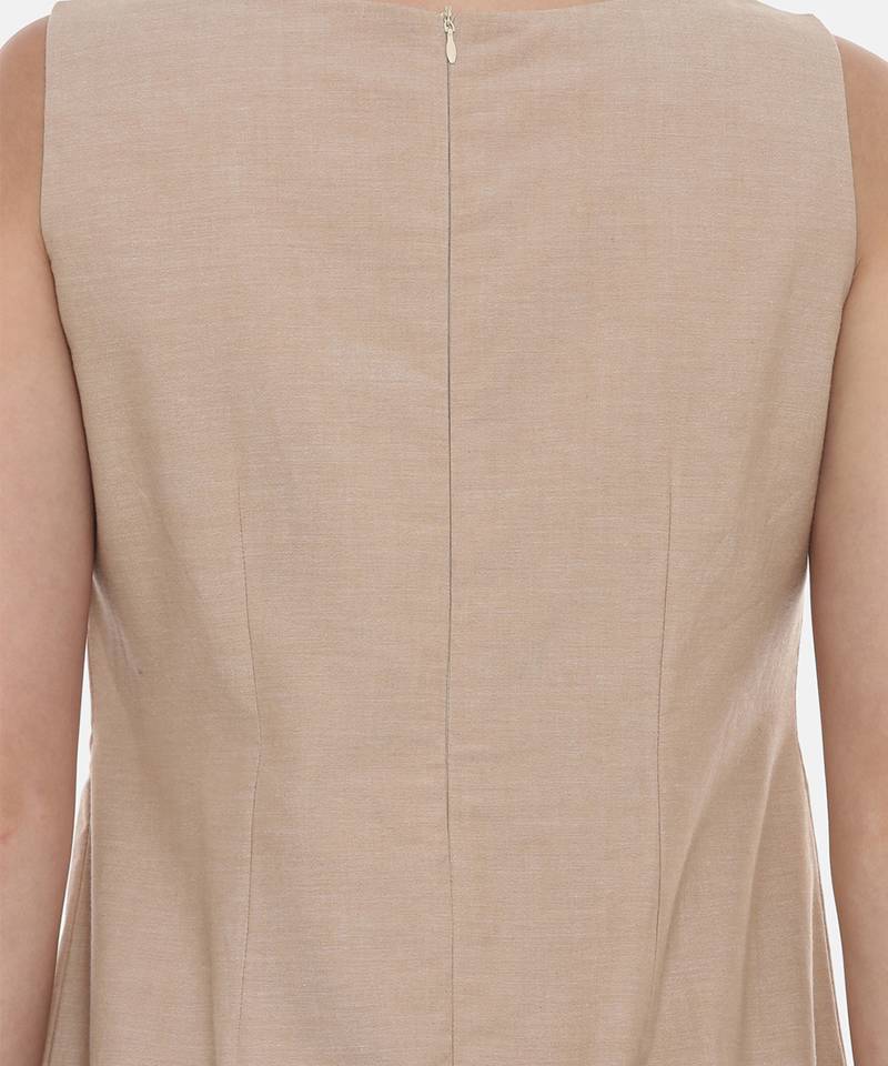 Beige Cotton Embroidered Dress