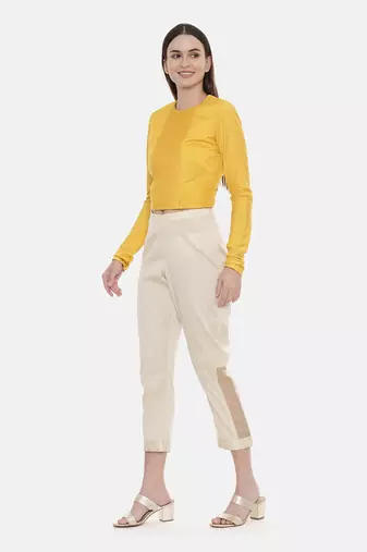 Pintuck Yellow Silk Blouse
