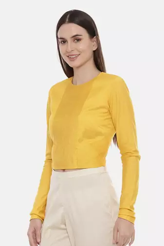 Pintuck Yellow Silk Blouse
