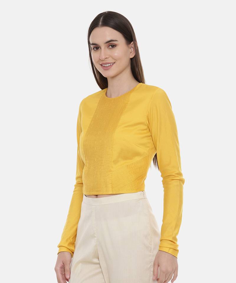 Pintuck Yellow Silk Blouse
