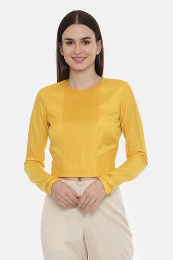 Pintuck Yellow Silk Blouse