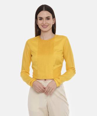 Pintuck Yellow Silk Blouse 1