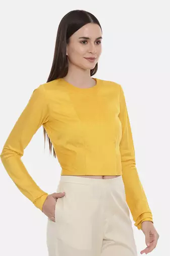 Pintuck Yellow Silk Blouse