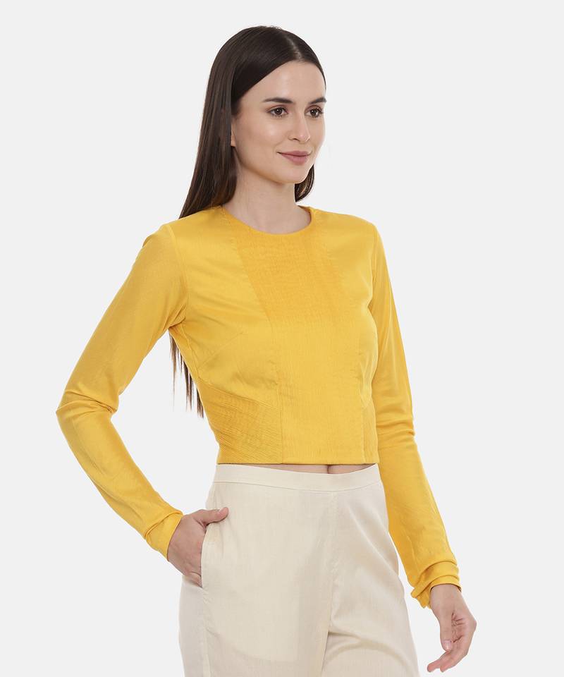 Pintuck Yellow Silk Blouse