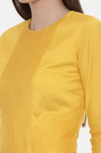 Pintuck Yellow Silk Blouse