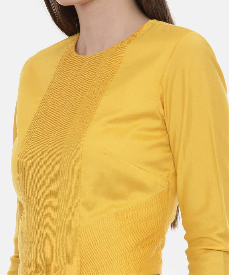 Pintuck Yellow Silk Blouse