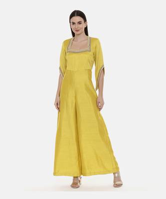 Brown Silk Emb Jumpsuit 1