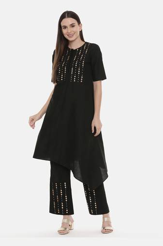 Black Silk Embroidred Pants