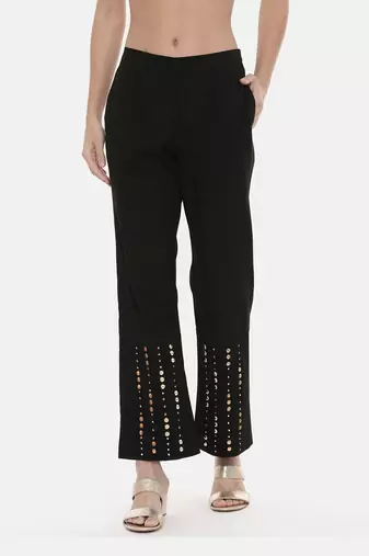 Black Silk Embroidred Pants