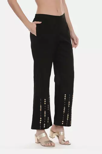 Black Silk Embroidred Pants