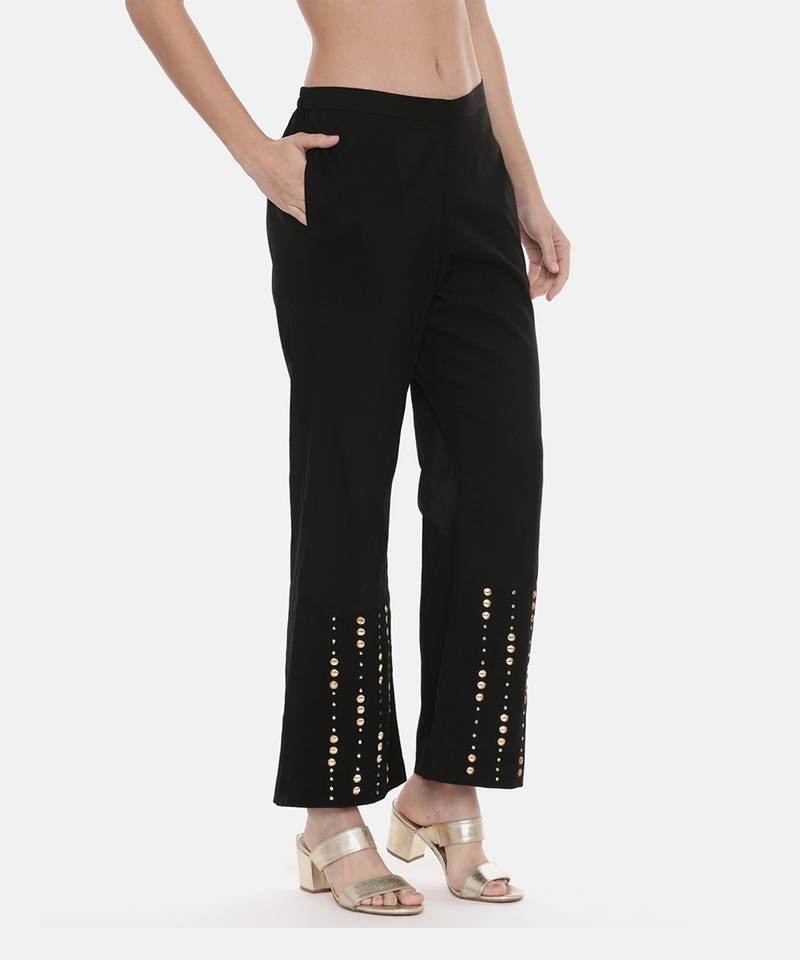 Black Silk Embroidred Pants