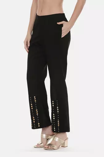 Black Silk Embroidred Pants