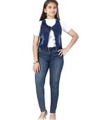 Blue plain cotton girls-jackets-coats