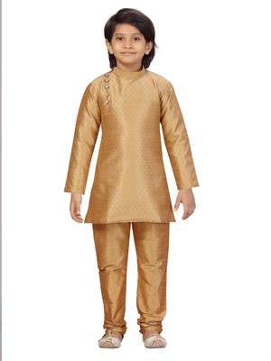 Beige plain silk boys-kurta-pyjama 1