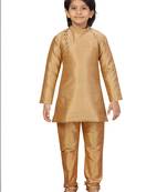 Beige plain silk boys-kurta-pyjama