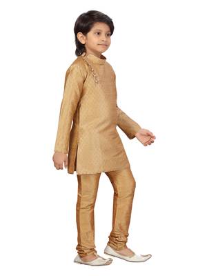 Beige plain silk boys-kurta-pyjama 2