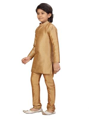 Beige plain silk boys-kurta-pyjama 3