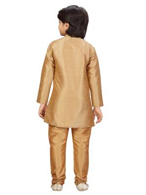 Beige plain silk boys-kurta-pyjama 4