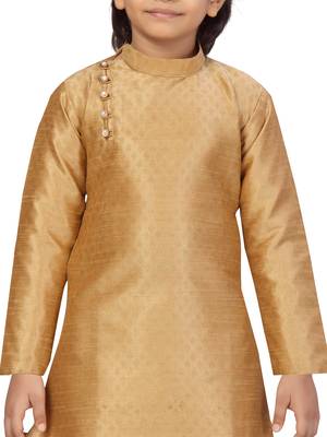 Beige plain silk boys-kurta-pyjama 5