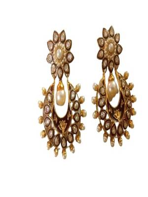 Gold Plated Brown Kundan Traditional Earrings 2