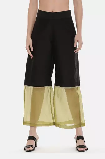 Black Green Chanderi Organza Pants