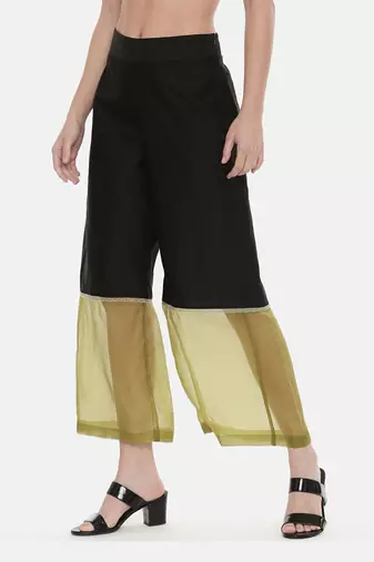 Black Green Chanderi Organza Pants